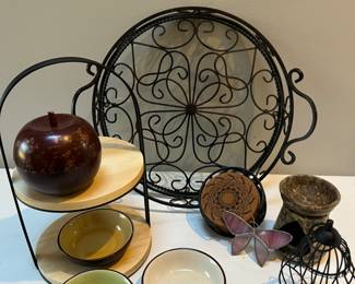 Black Iron Glass Base Tray, Candle Holders, Tiered Wood Tray, Apple Trinket Box & More!
