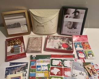 Christmas Cards, Package Tag Labels, with HALLMARK Tin Wall Hanging Display