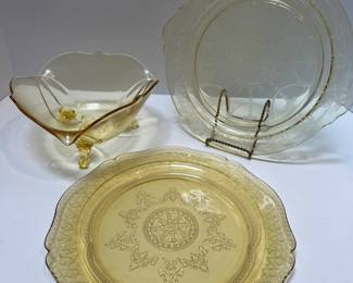 Vintage Canary Yellow Depression Glass Trio