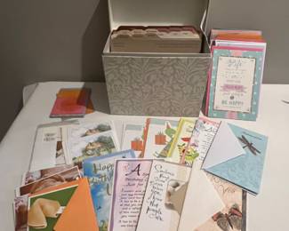 Large Lot of New Unused GREETING CARDS & Organizing Storage Box
