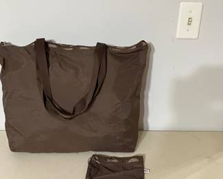 Vintage Brown Classic Nylon Weekender Travel Bag & Small Makeup Pouch