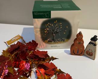Dept 56 #52768 Fieldstone Wall w/ Apple Tree Village Accessories, Foiled Garland, Painted Wood Halloween Figures