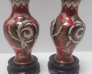 Pair of Vintage Decorated Antique Chinese 5" Cloisonné Vases