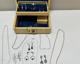 Vintage Sterling Silver Jewelry including American Indian Zuni w/ Jewelry Box