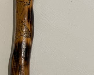 Long Hand Carved WALKING STICK Etch Burned Mermaid Design
