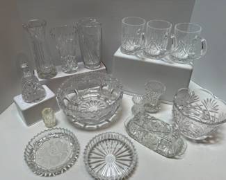 Large Lot of Vintage Crystal Mugs, Bowls, Butter Dish, Small Bowls and More!
