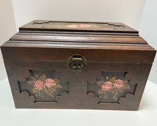 Large Wood Storage Box Rose Flowers Hand Painted Design