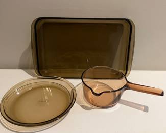 Vintage PYREX Visionware Smokey Brown Glass Cooking Pots and Pans