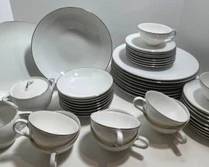 Modern STYLE HOME Classic Platinum Ring White China Set Service for 8