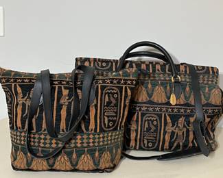 Vintage Gevive by Boyt - Egyptian Tapestry Duffle Zipper Bag & Matching Tote Bag