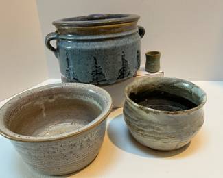 Hand Crafted Studio Pottery Pieces - Bowls & Handled Covered Cannister