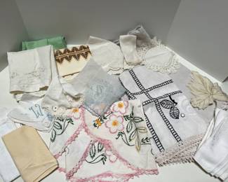 Lot of Vintage Linens Hand Crocheted & Appliqued