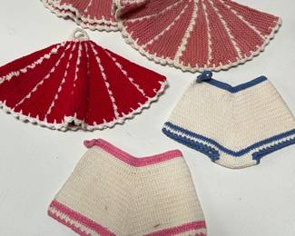5 Vintage Crocheted Kitschy Hot Pads
