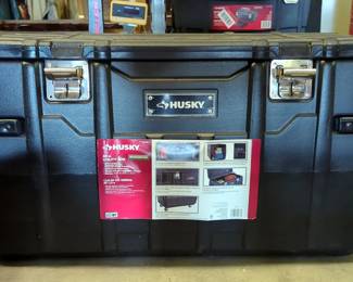 Husky Utility Box, Model 128 961, 48" X 26" X 24", Contents Include Rigid Power Inverter, Husky 46-Piece Stubby Combination Wrench And Socket Set, Cat Professional Tower Inverter, Model CPI1000, And More