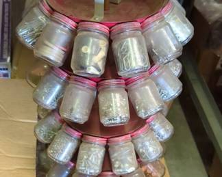 Lazy Susan-Style 6-Tiered Hardware Storage Including Nails, Screws Cotter Pins, Roofing Nails, And More, Contents Of Lazy Susan And Box