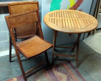 Pub-Style Wood Folding Table, 28" H x 27.5" Diameter, With 2 Folding Chairs