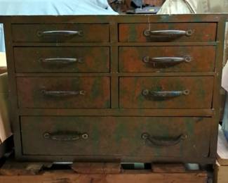 Vintage Wood 7-Drawer Tool Chest With Metal Handles, 15.5" x 23" x 11.5"