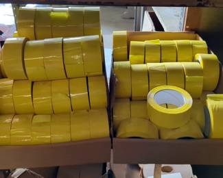 Yellow Packaging Tape Rolls, Some Partial, Approximate Qty 80 Rolls