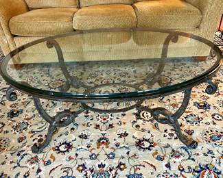 Vintage French Style Wrought Iron and Glass Top Coffee Table