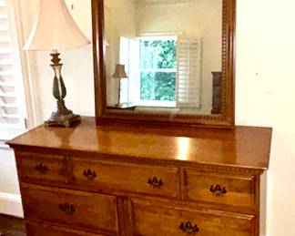 Vintage Solid Cherry 7 Drawer Dresser and Mirror