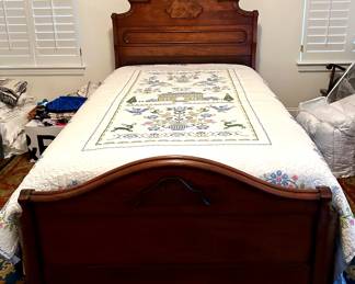 Antique Hand Carved Solid Wood Head Board/Foot Board Bed
