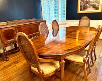 Vintage Heritage Dining Table with 6 Cane Back Chairs