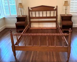 Vintage Solid Cherry Full Size Spindle Bed and Nightstands