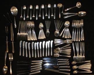 12 plc setting "Miss Alvin" Sterling Flatware set 1931 w/ Monograms by ALVIN   4,186 grams all unweighted flatwear, 1,026 weighted Knives & Fork... Total ALL 5,212 grams