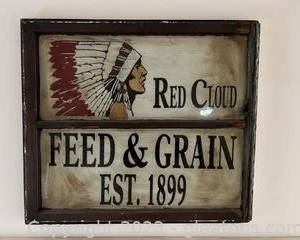 Great Reverse Painted Advertising Window “Red Cloud Feed & Grain Est. 1899”