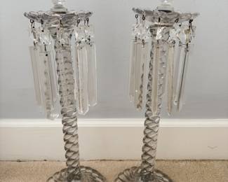 Pair of Fostoria "Queen Anne" Candlesticks With Prisms