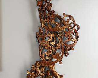 Antique Burmese Buddhist Temple Wood Carving Panel 