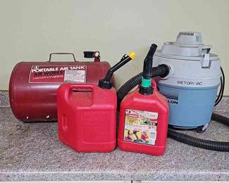 Air Tank with Shop Vac and Gas Cans