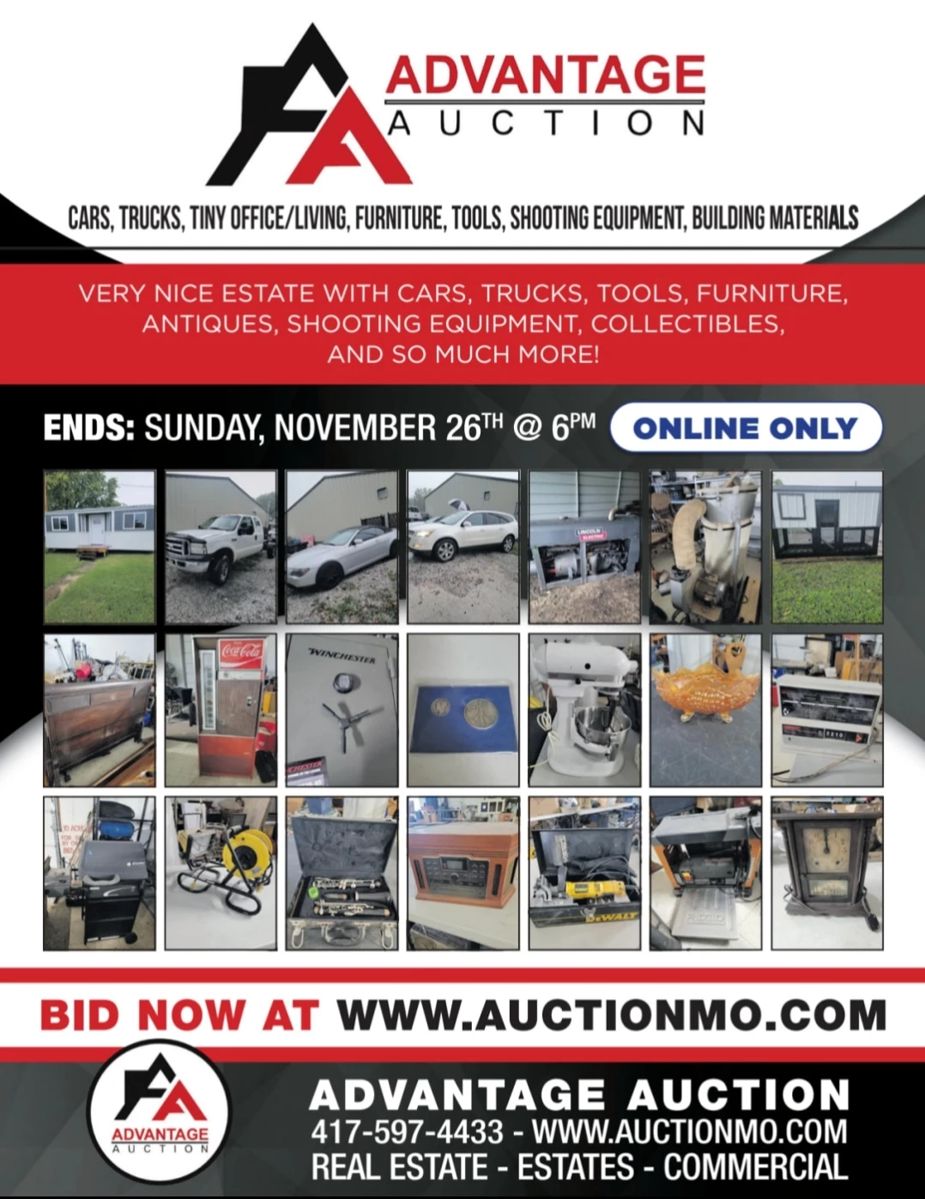 Estate Auction Diggins MO in Seymour, MO starts on 11/21/2023