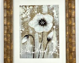 #62 • Framed Contemporary Neutral-Tone Poppies Embellished Print on Canvas - 21" x 25"
