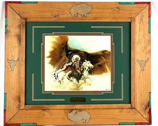 #57 • Bev Doolittle: "Rushing War Eagle" Print in Unique Western-Theme Folk Art Wood Frame
