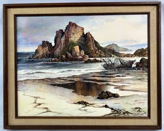 #25 • Signed Framed Vintage Watercolor Seascape - 21" x 16"
