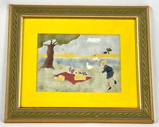 #10 • Ferguson/Roossien: "Uninvited Guests" Framed Hand-Stenciled Fabric Picture #14/250, With COA 1983
