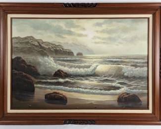 #65 • Towoella: Signed Seascape Oil Painting on Vintage Frame
