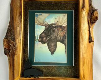 #59 • Signed Moose Print in Rustic, Cabin-Friendly Wood Frame
