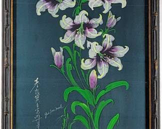 #81 • G. Mark: Signed Floral Painting on Velvet, Framed
