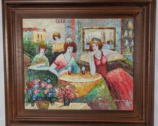 #110 • K. Barnes: Ladies with Drinks Signed Oil on Canvas