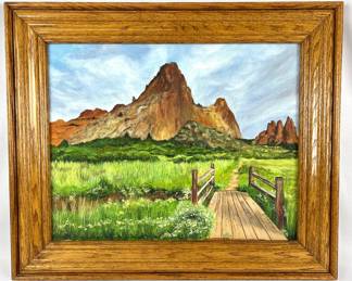 #45 • Original Western Oil-on-Canvas Landscape - Buttes and Meadow - Framed
