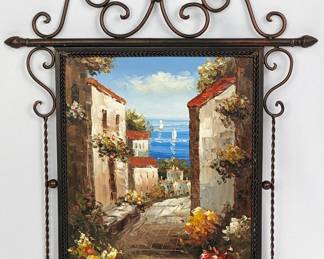 #18 • Signed Seaside Village Painting - Framed Oil on Canvas
