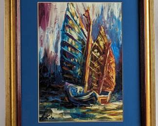 #96 • H. Kula: Chinese Junk Boat Framed Prints on Canvas
