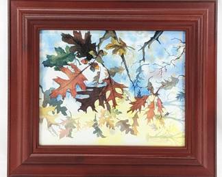 #113 • Barbara Thelen: Autumn Leaves Signed Watercolor, Framed
