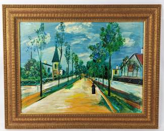 #87 • Serafino R. Visco: "A Street Scene" 1975 Painting, Signed and Framed
