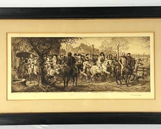 #70 • Wm. Hole: "The Canterbury Pilgrims" Large Antique Folio Etching 1888, Framed 50" x 29.5"
