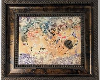#48 • Signed Watercolor of Recreated Cave Paintings, Framed