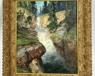 #22 • Kaare Steen: Signed, Framed Oil-On-Canvas Painting of A Rushing Mountain Stream
