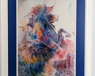 #49 • Marian Alstad Signed Rearing Horse Watercolor, Framed
